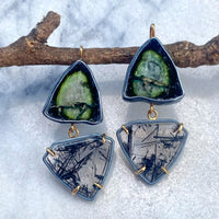 Green Tourmaline and Black Rutilated Quartz Earrings